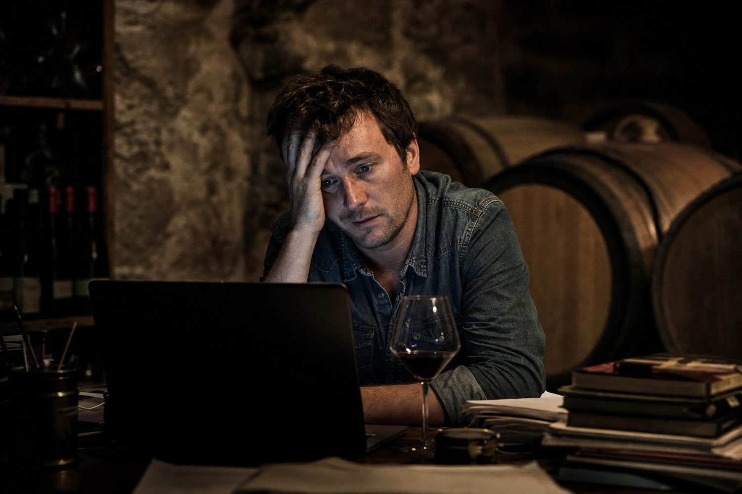 A Beaujolais producer at his desk facing a wall of unanswered emails